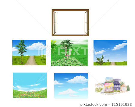 A set of fake windows and scenery. Swap the scenery. 115191928