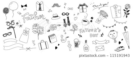 手繪簡單可愛的父親節圖示集。線條畫向量圖 115191943