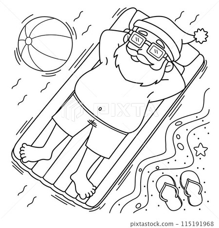 Christmas in July Santa Floating Coloring Page 115191968
