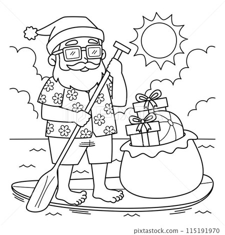 Christmas in July Santa Paddle Boarding Coloring Christmas in July Santa Paddle Boarding Coloring 115191970