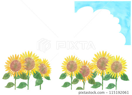 Hand drawn watercolor sunflower field and sky vector illustration 115192061
