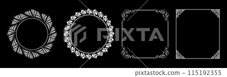 Set of decorative frames Elegant vector element for design in Eastern style, place for text. Floral black and white borders. Lace illustration for invitations and greeting cards. 115192355