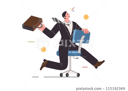 Business man rides on office chair and rejoices at opportunity to build career and gain new skills 115192369