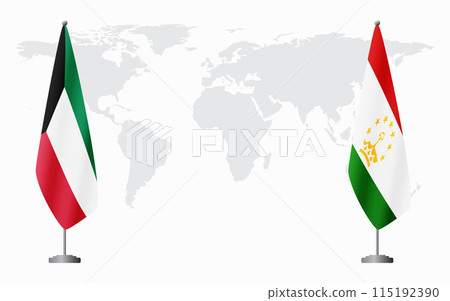 Kuwait and Tajikistan flags for official meeting 115192390