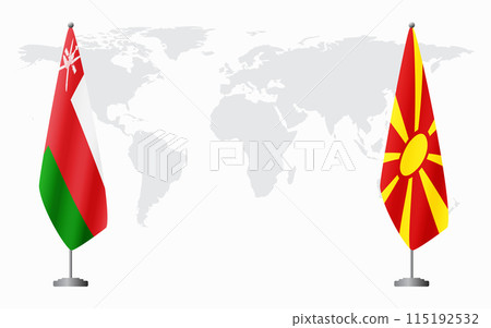 Oman and Northern Macedonia flags for official meeting Oman and Northern Macedonia flags for official meeting 115192532