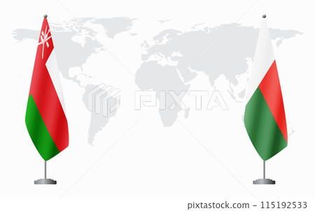 Oman and Madagascar flags for official meeting Oman and Madagascar flags for official meeting 115192533