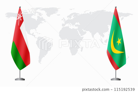 Oman and Mauritania flags for official meeting Oman and Mauritania flags for official meeting 115192539