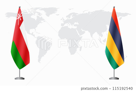 Oman and Mauritius flags for official meeting 115192540