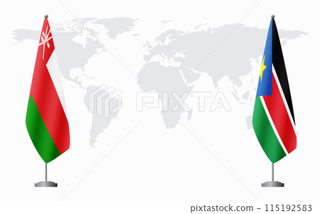 Oman and South Sudan flags for official meeting Oman and South Sudan flags for official meeting 115192583