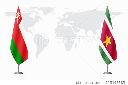 Oman and Suriname flags for official meeting 115192585