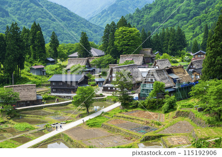 Toyama Prefecture, Gokayama, Ainokura Gassho-style Village, View from Ainokura Observatory, World Heritage Site 115192906