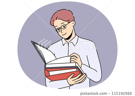 Business man with folders for documents works as lawyer in large corporation or company 115192988