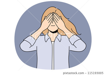 Blind woman closes eyes in anticipation of surprise or playing with small child. Blind woman closes eyes in anticipation of surprise or playing with small child. 115193005