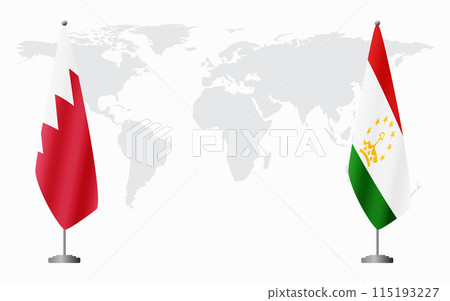 Bahrain and Tajikistan flags for official meeting Bahrain and Tajikistan flags for official meeting 115193227