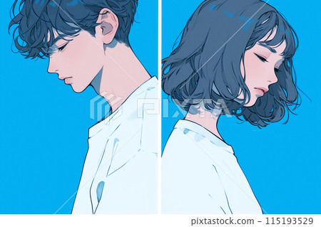 一對年輕夫婦背對背的「人工智慧生成圖像」插圖 一對年輕夫婦背對背的「人工智慧生成圖像」插圖 115193529