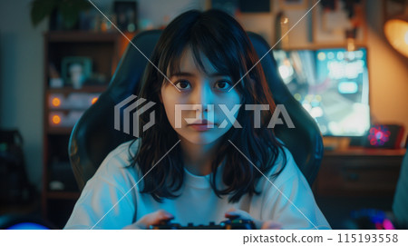 E-sports, young woman playing video games "AI generated image" E-sports, young woman playing video games "AI generated image" 115193558
