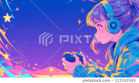 E-sports, illustration of a young woman playing a video game "AI generated image" 115193565
