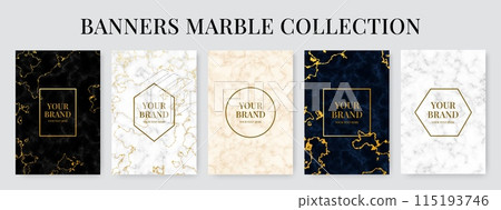 Elegant background. Marble banner. White and silver stone texture. Dark frames with gold foil. Marbling pattern. Beauty or fashion event. Minimal line borders. Vector brand cards set Elegant background. Marble banner. White and silver stone texture. Dark frames with gold foil. Marbling pattern. Beauty or fashion event. Minimal line borders. Vector brand cards set 115193746