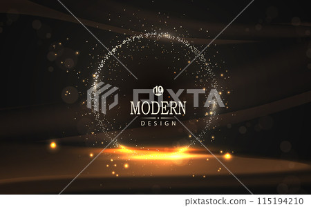 Composition with a round abstract golden frame with tinsel on a dark background 115194210