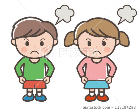 Full-body illustration of angry boys and girls (elementary school students, toddlers, children) 115194288