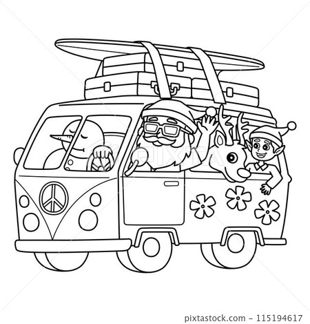 Christmas in July Santa in a Summer Van Isolated Christmas in July Santa in a Summer Van Isolated 115194617
