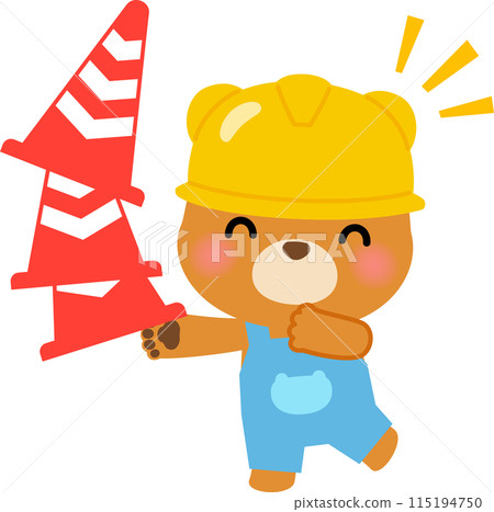 A bear character holding a traffic cone 115194750
