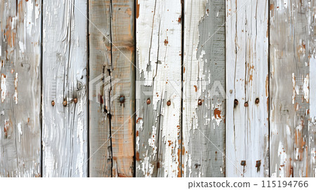 "Background image of a white wooden wall with aged grain." <AI generated material> 115194766