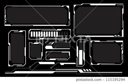 Hud frames white grey user interface elements design modern technology futuristic control panel screen digital hologram window gaming menu touching cyber monitor set on black background vector 115195294