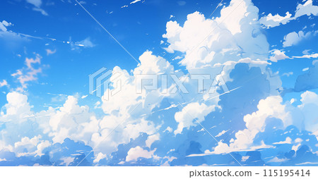 手绘卡通唯美的蓝天白云插画背景 115195414
