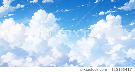 手绘卡通唯美的蓝天白云插画背景 115195417