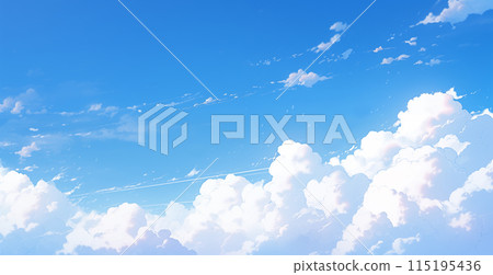 手绘卡通唯美的蓝天白云插画背景 115195436