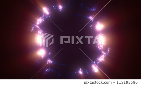 Purple swirling circle frame of multicolored lines of energy particles. Abstract background Purple swirling circle frame of multicolored lines of energy particles. Abstract background 115195586