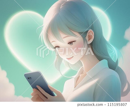 Illustration of a woman looking at a smartphone Illustration of a woman looking at a smartphone 115195807