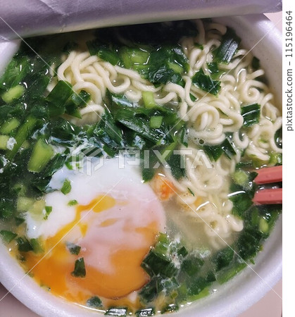 Cup noodles with chives and eggs Cup noodles with chives and eggs 115196464