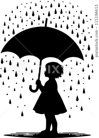Silhouette of Girl with Umbrella in Rain - Stock Illustration ...