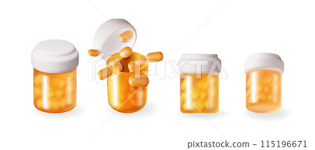 3D set of glass bottle full of pills 3D set of glass bottle full of pills 115196671