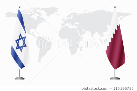 Israel and Qatar flags for official meeting Israel and Qatar flags for official meeting 115196735