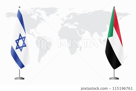 Israel and Sudan flags for official meeting Israel and Sudan flags for official meeting 115196761