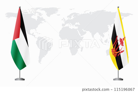 Palestine and Brunei flags for official meeting Palestine and Brunei flags for official meeting 115196867