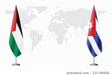 Palestine and Cuba flags for official meeting 115196888