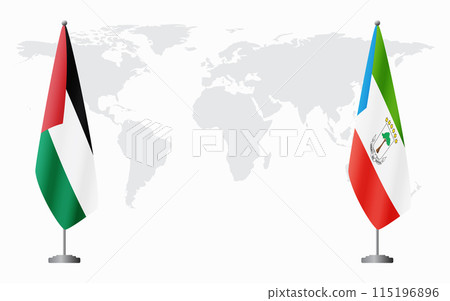 Palestine and Equatorial Guinea flags for official meeting Palestine and Equatorial Guinea flags for official meeting 115196896