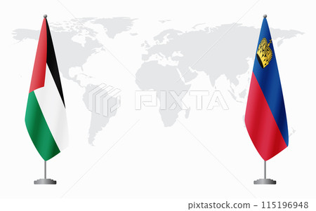 Palestine and Liechtenstein flags for official meeting Palestine and Liechtenstein flags for official meeting 115196948