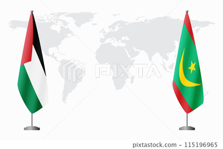 Palestine and Mauritania flags for official meeting 115196965