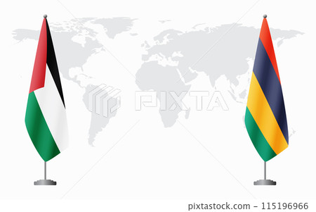 Palestine and Mauritius flags for official meeting Palestine and Mauritius flags for official meeting 115196966