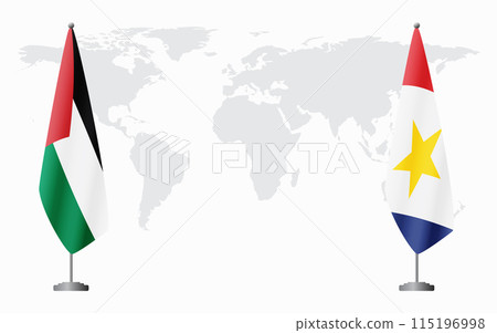 Palestine and Saba flags for official meeting 115196998