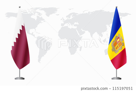 Qatar and Andorra flags for official meeting 115197051