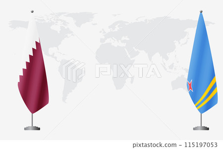 Qatar and Aruba flags for official meeting 115197053