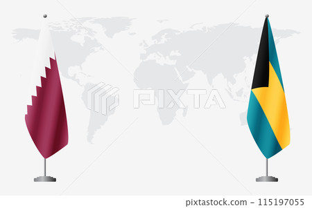 Qatar and Bahamas flags for official meeting 115197055