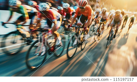 cyclist athletes riding a race at high speed. cyclist athletes riding a race at high speed. 115197157