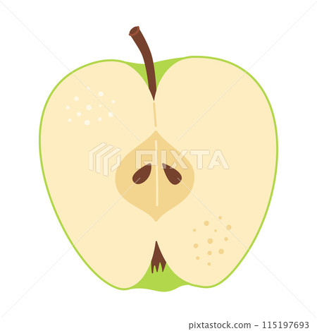 Green apple cut in half. Hand drawn Trendy flat style Green apple cut in half. Hand drawn Trendy flat style 115197693